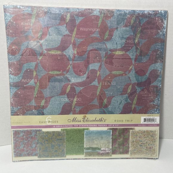 Scrapbook Paper 12 x 12 6 Pack Road Trip Miss Elizabeth's - Picture 1 of 8